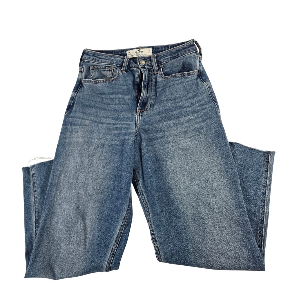 Hollister Curvy Ultra High-Rise Vintage Straight Jeans Blue Raw Hem 7R W28 L27 - Picture 1 of 8